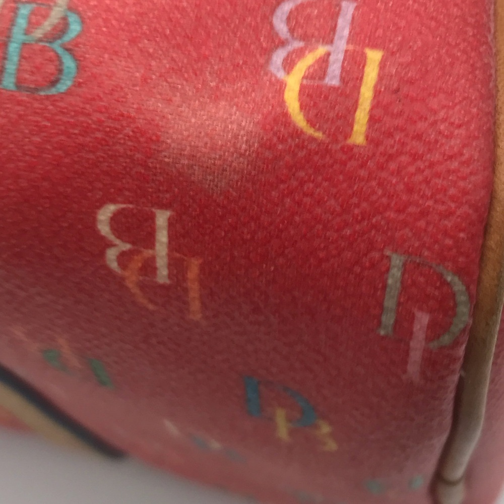 Stylish Dooney & Bourke pink monogram barrel, shoulder/satchel rainbow bag - Picture 11 of 15